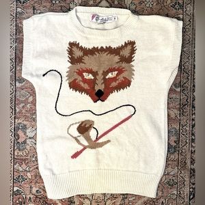 Rare Vintage Chaus Ivory/Cream Knit Sweater Fox Shirt
